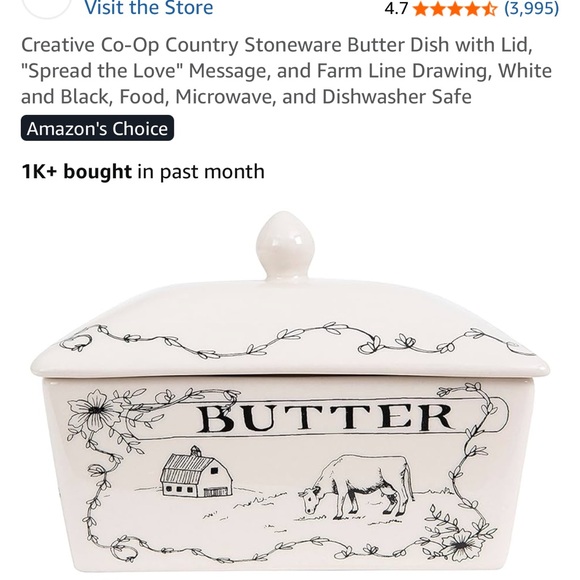 Creative Co-Op Black and White Stoneware Butter Dish - Picture 1 of 7